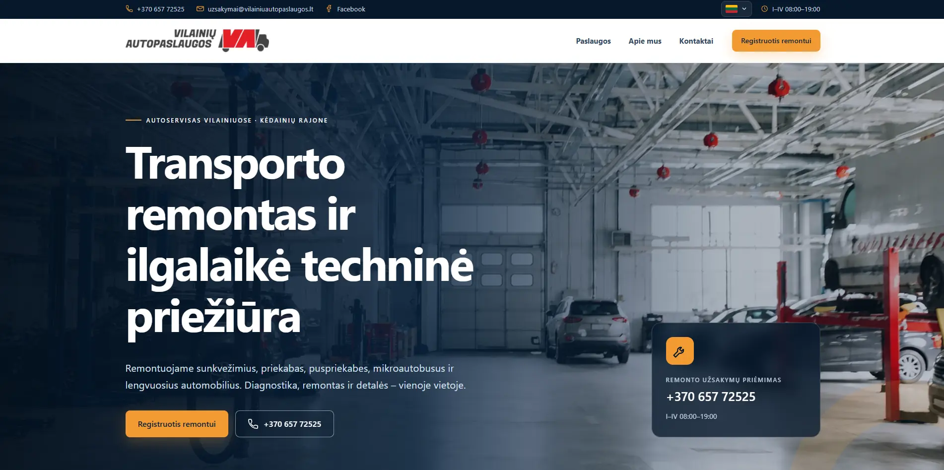 Vilainių autopaslaugų atnaujintos svetainės vizualas